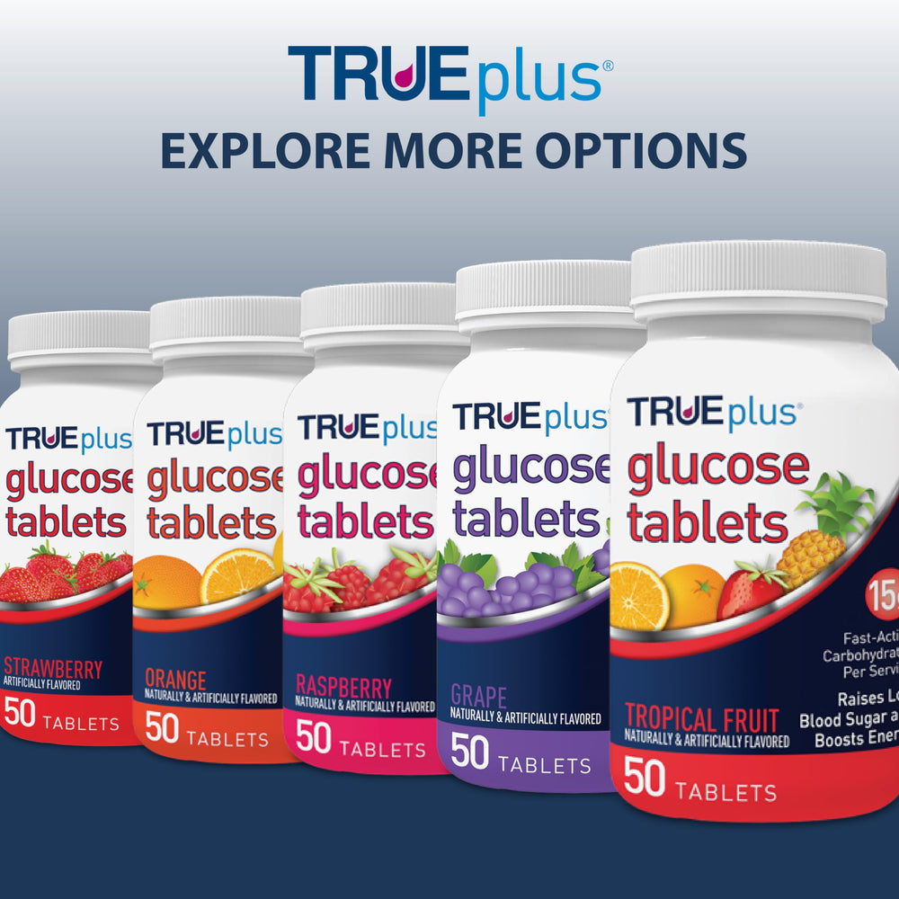 TRUEplus triple-bottle pack displaying three 50-count containers