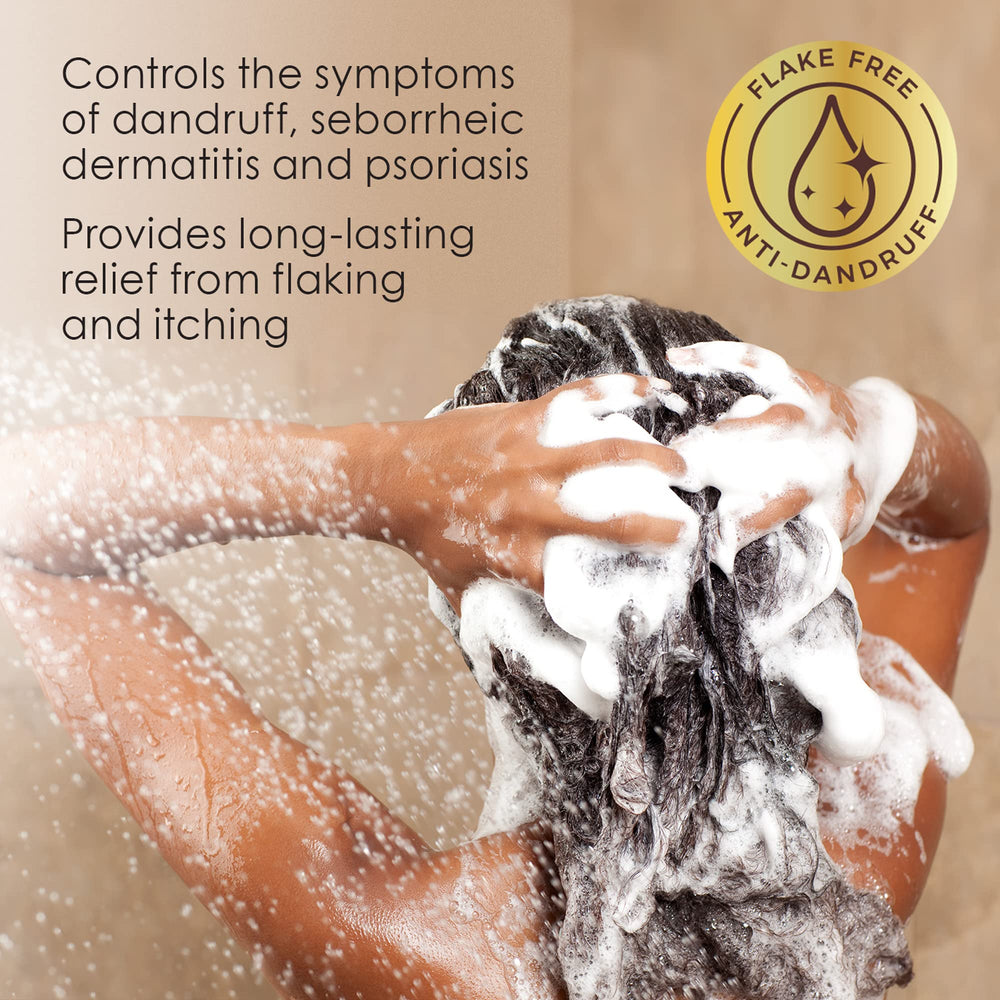 True+Real bottle with damp hair suggests easy rinse-off after washing.