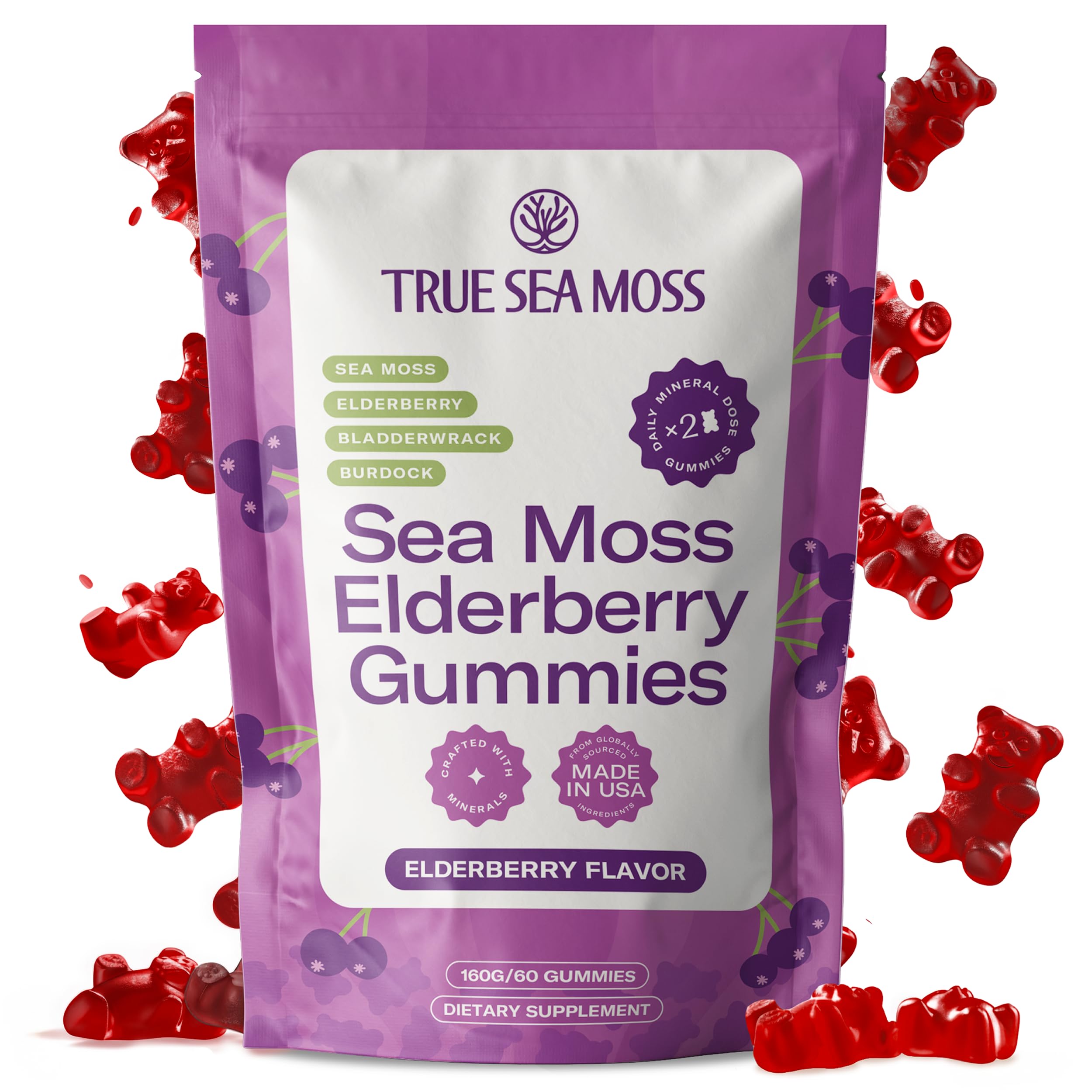 TrueSeaMoss gummies packaging front for easy daily wellness on the go.