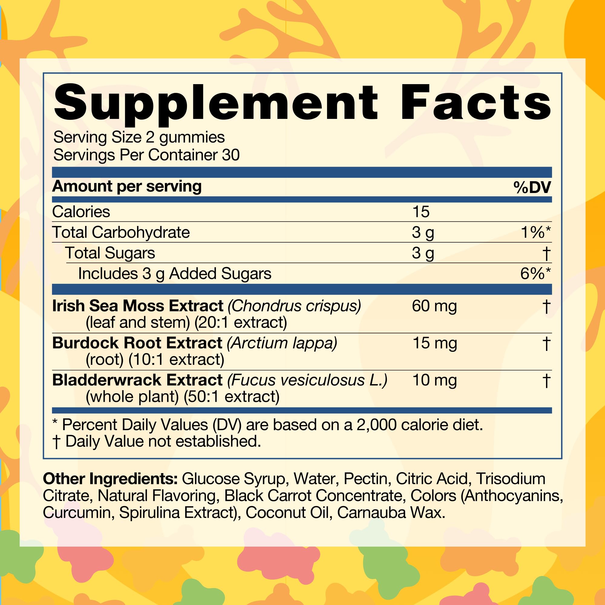 TrueSeaMoss label close-up showing extract amounts for informed use