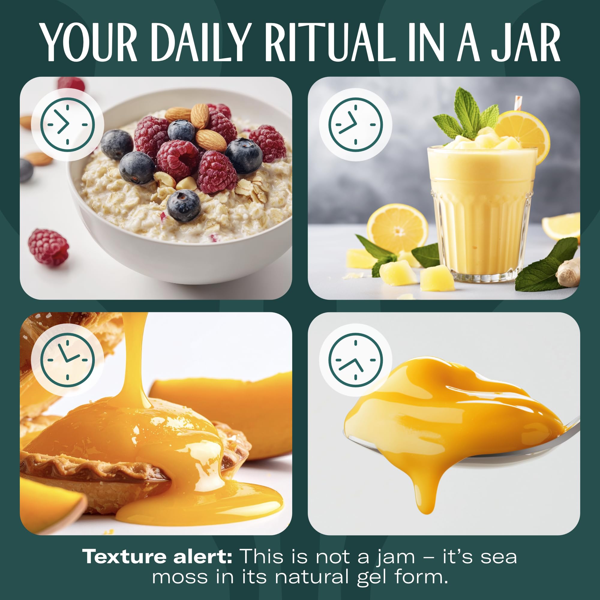 Gel addition to tea or juice, TrueSeaMoss enhances daily rituals.