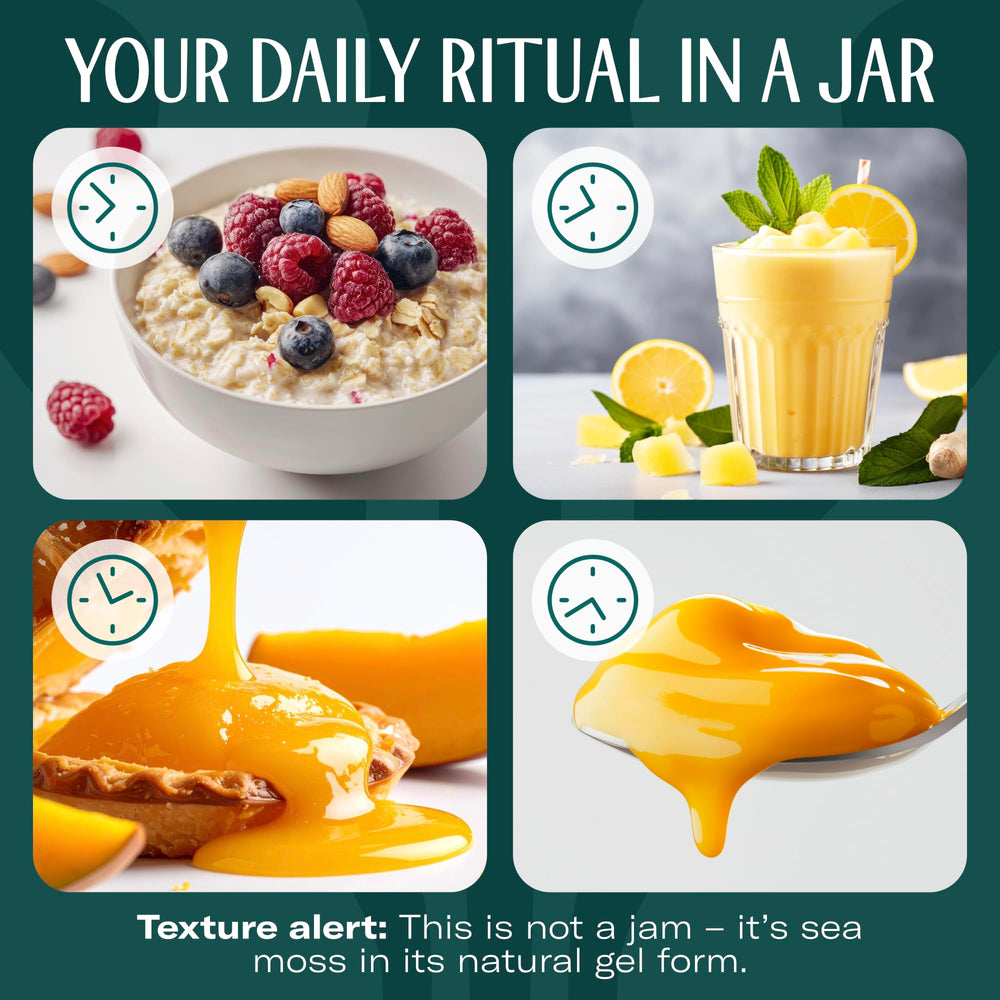 Gel addition to tea or juice, TrueSeaMoss enhances daily rituals.