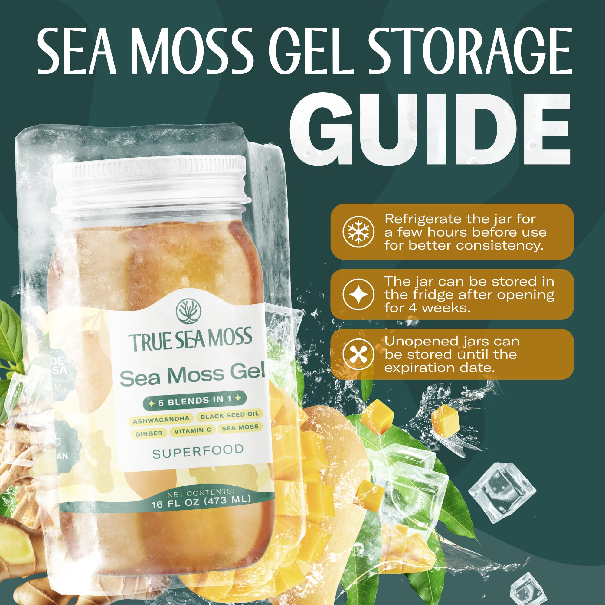 Close-up of TrueSeaMoss Sea Moss Gel jar showing texture.