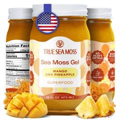 TrueSeaMoss mango-pineapple gel jar for smoothies and daily use.