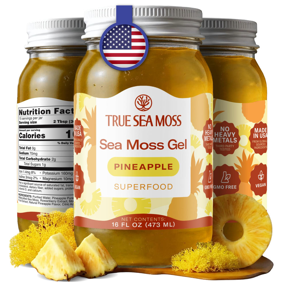 TrueSeaMoss sea moss gel pineapple bottle shows natural sweetness and texture