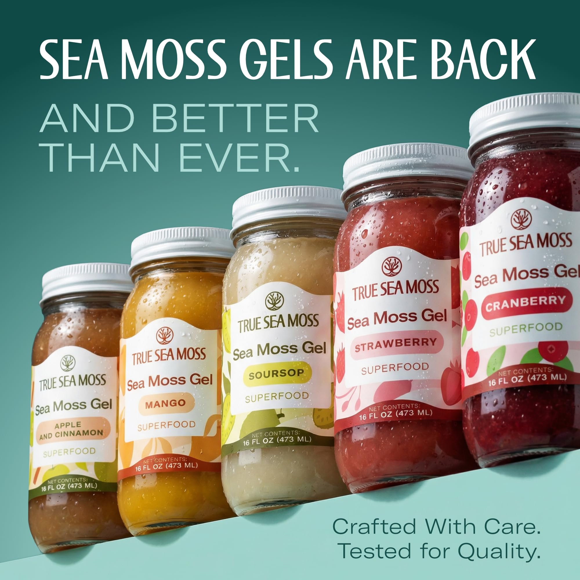 TrueSeaMoss gel on a spoon highlights creamy texture for drinks.