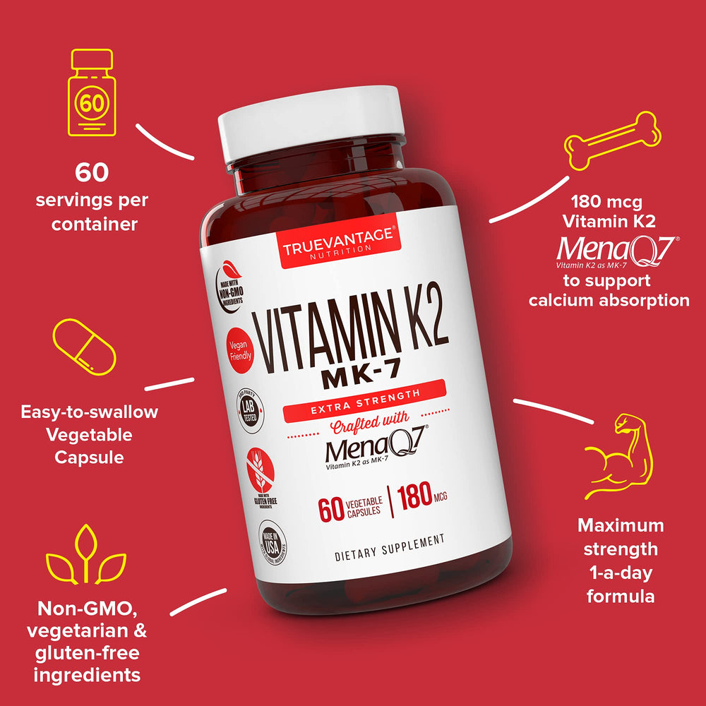 Close-up of Truevantage K2 MK7 capsules for easy swallowing and absorption