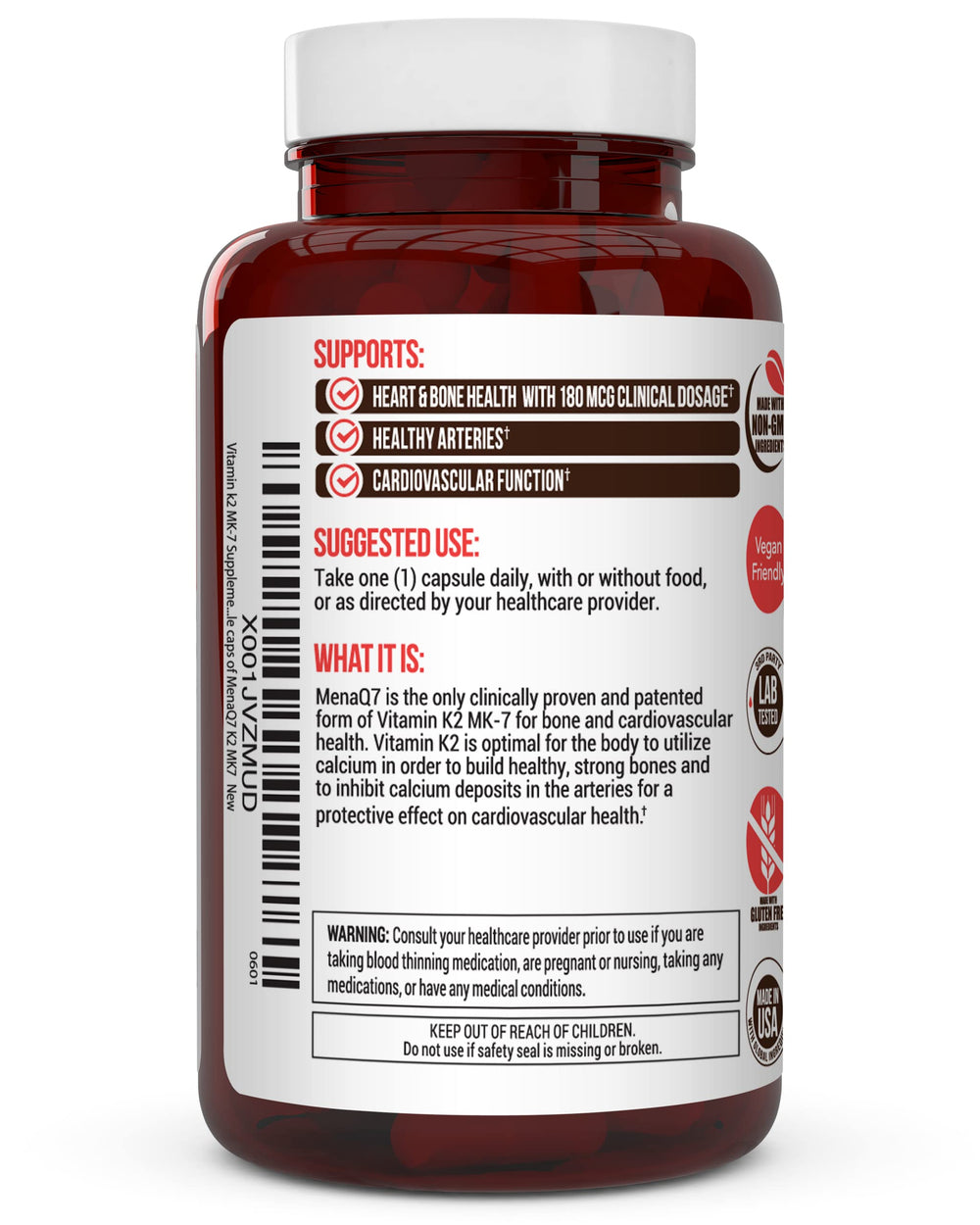 Ingredient list emphasizing gluten-free and GMO-free formula