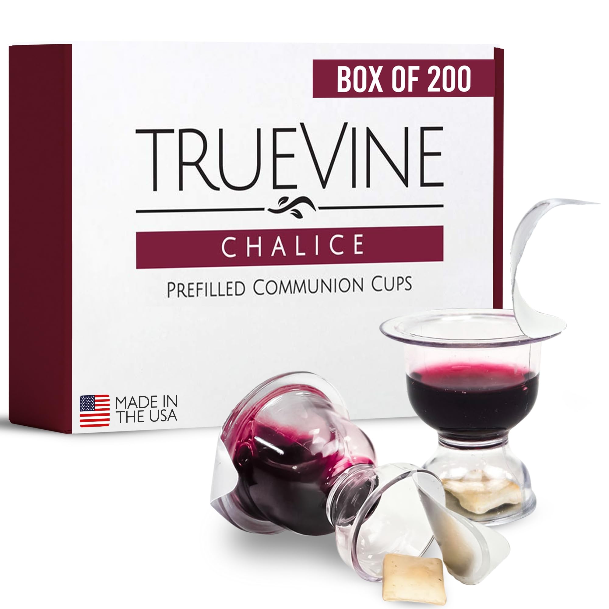 TrueVine chalice cups with wafers, designed for easy church distribution.