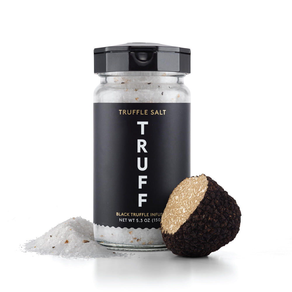 TRUFF black truffle salt jar close-up with visible flecks