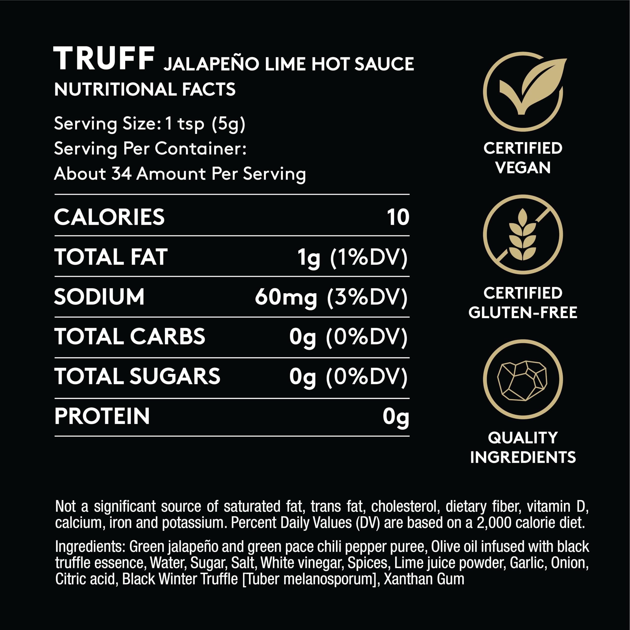 TRUFF Jalapeño Lime Hot Sauce ingredients close-up with truffles and peppers.
