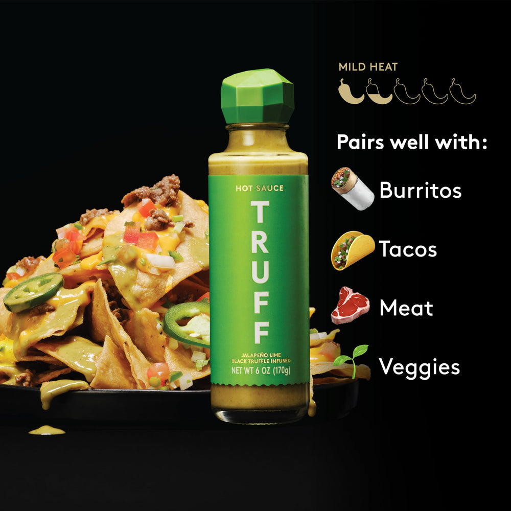 TRUFF Jalapeño Lime Hot Sauce plated dish as gourmet finishing touch.