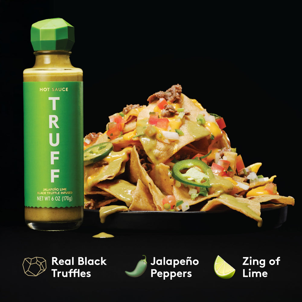 TRUFF Jalapeño Lime Hot Sauce on taco dish showcasing Latin-inspired heat.