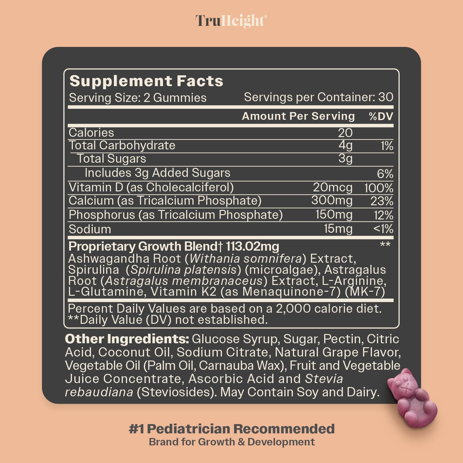 TruHeight Growth Gummies grape flavor and packaging highlighting quality