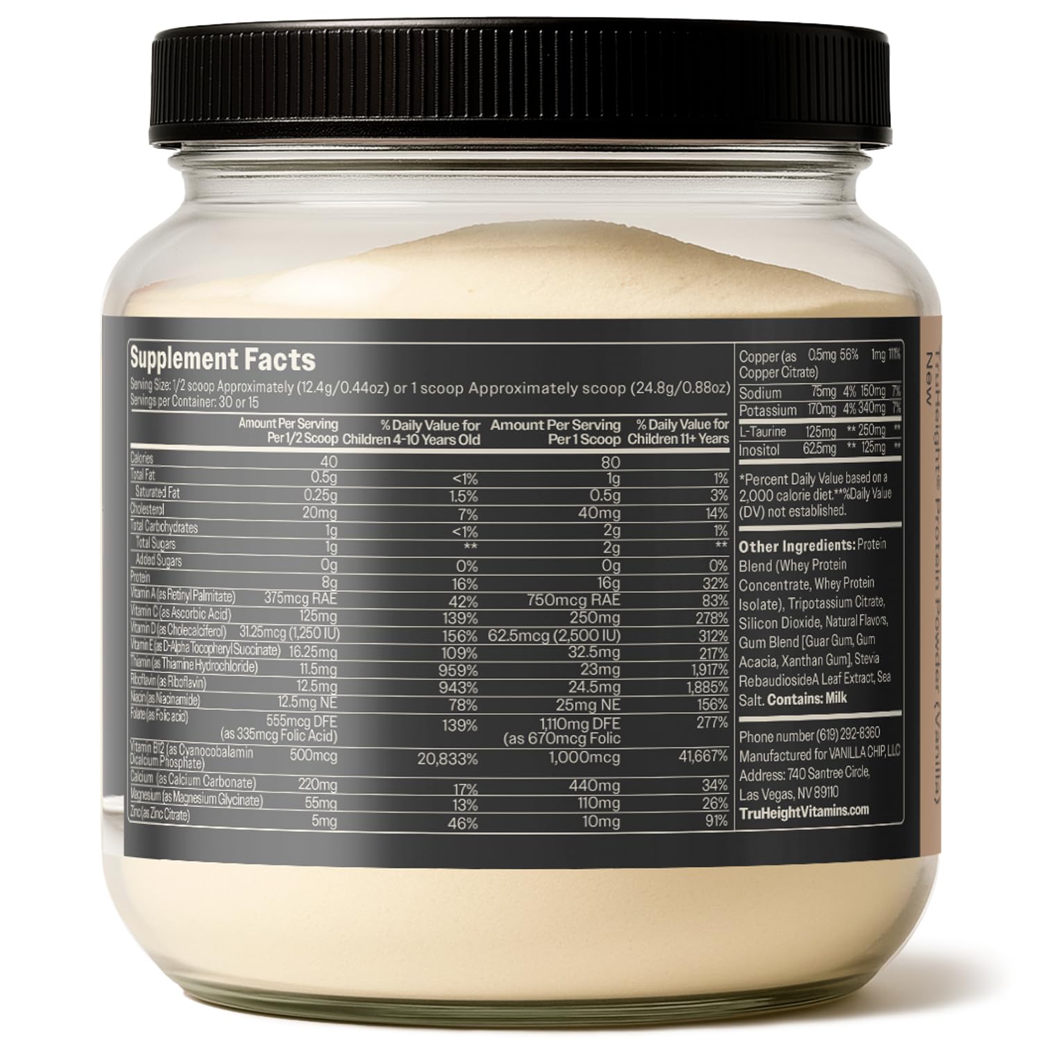 TruHeight Growth Protein Shake strawberry flavor, kid-friendly nutrition.