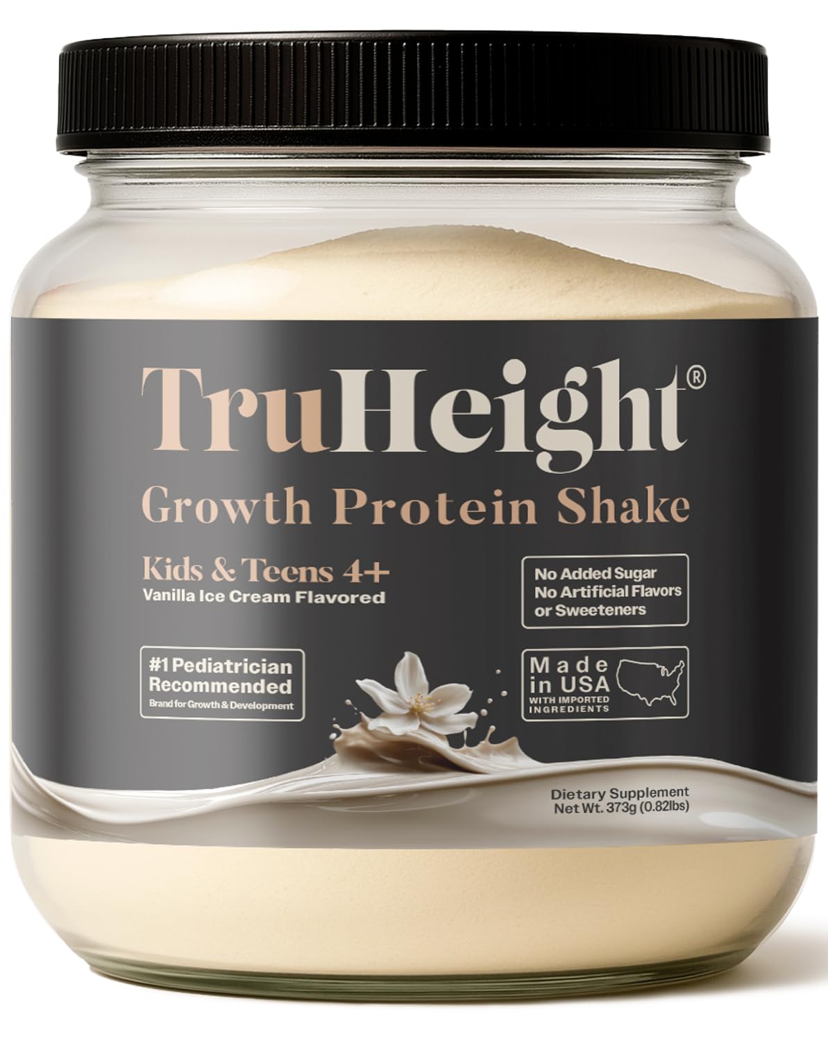 TruHeight Growth Protein Shake vanilla ice cream, 16g protein per serving.