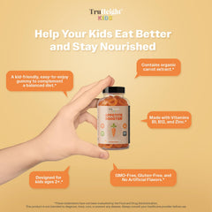 Front view of TruHeight box highlighting ingredients and vitamins.