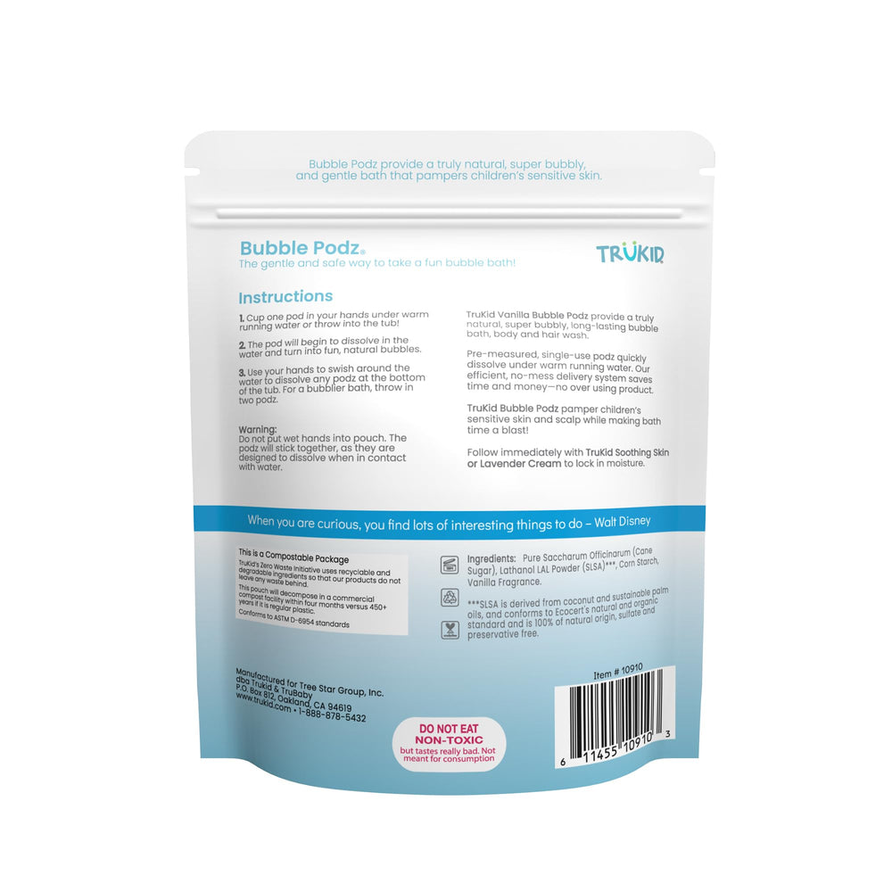 TruKid pod dissolving eliminates spills during bath.