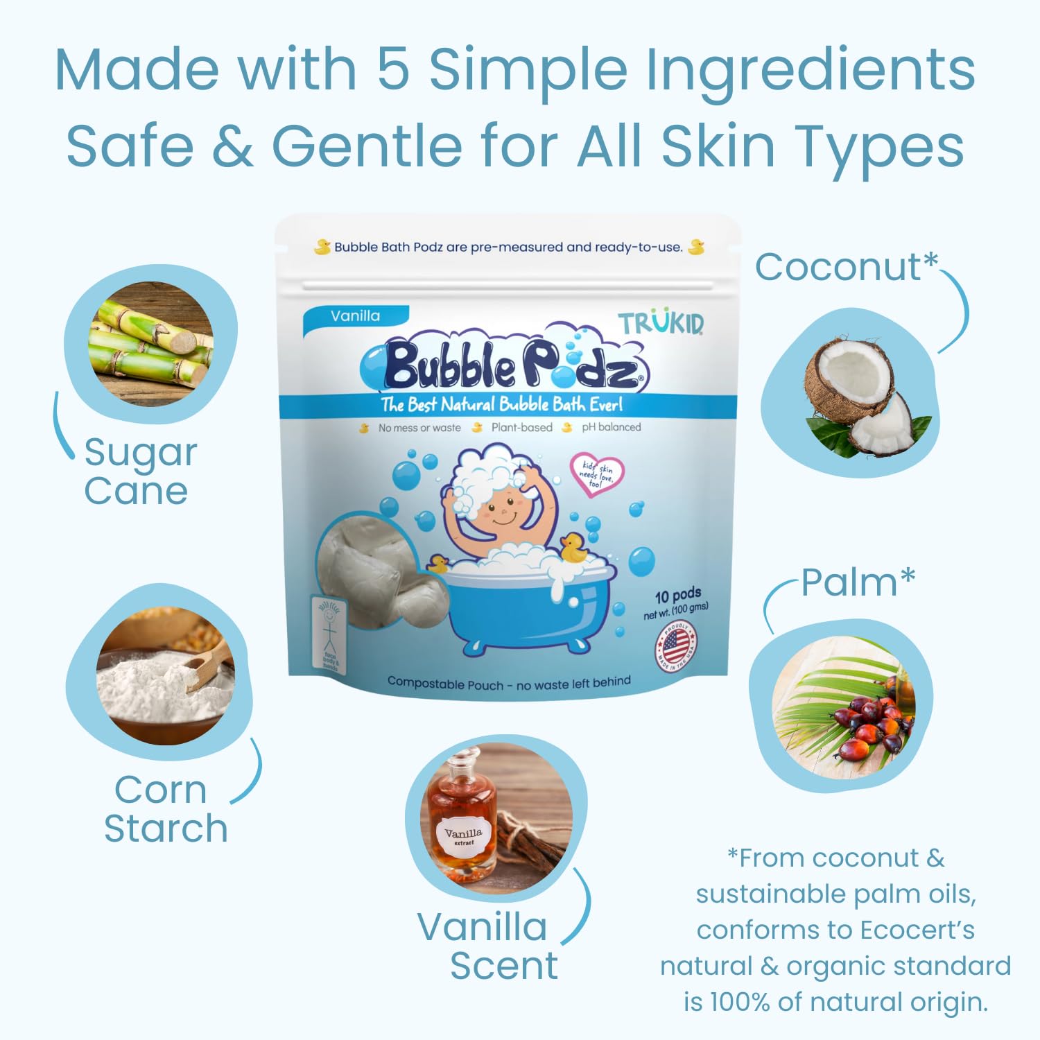 Tear-free formula badge on TruKid Bubble Podz packaging.