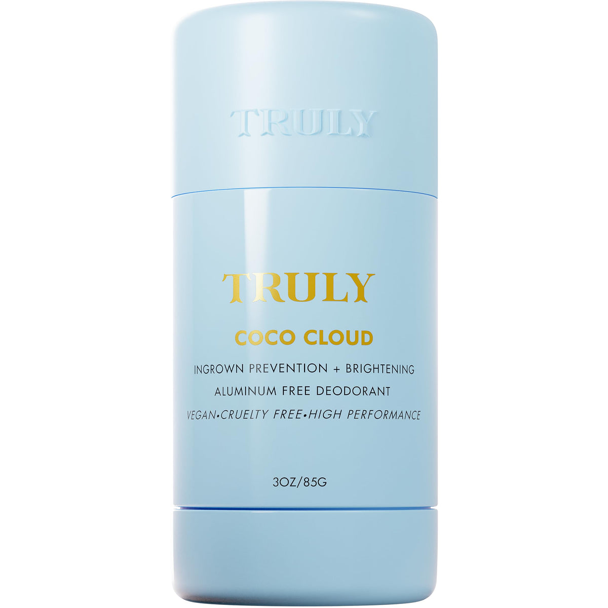 Truly Coco Cloud deodorant bottle offers aluminum-free protection with a fresh coconut-vanilla scent.