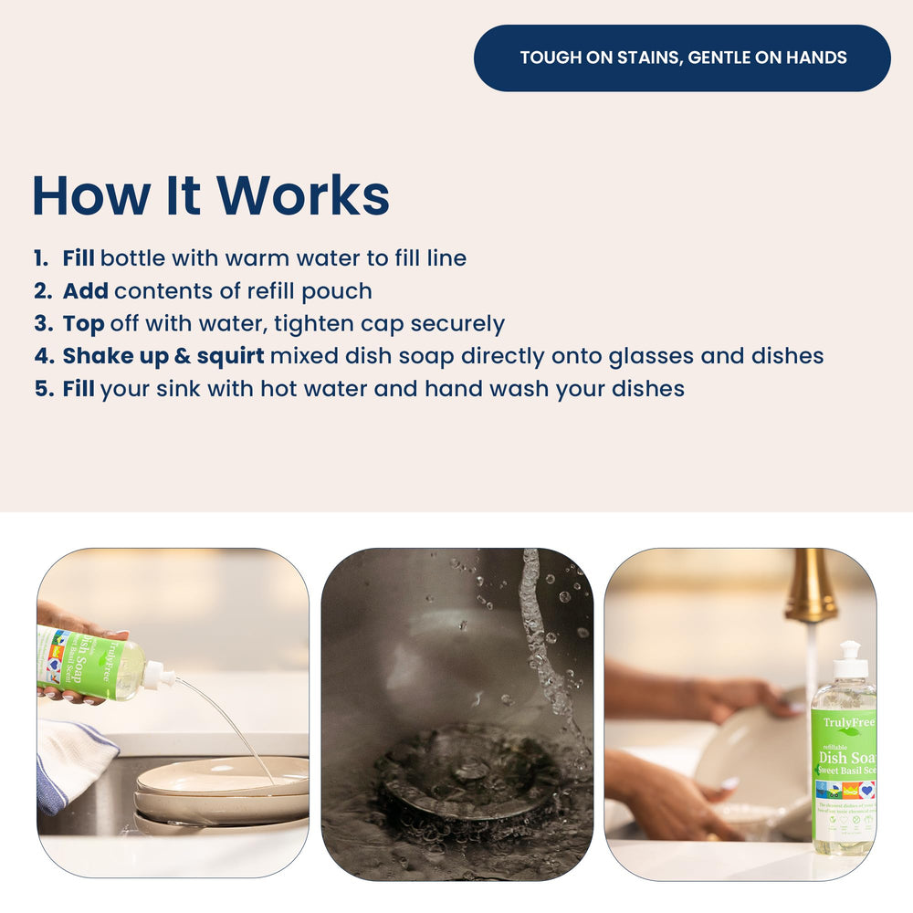 Safe for sensitive skin, showcasing skin-friendly dish soap.