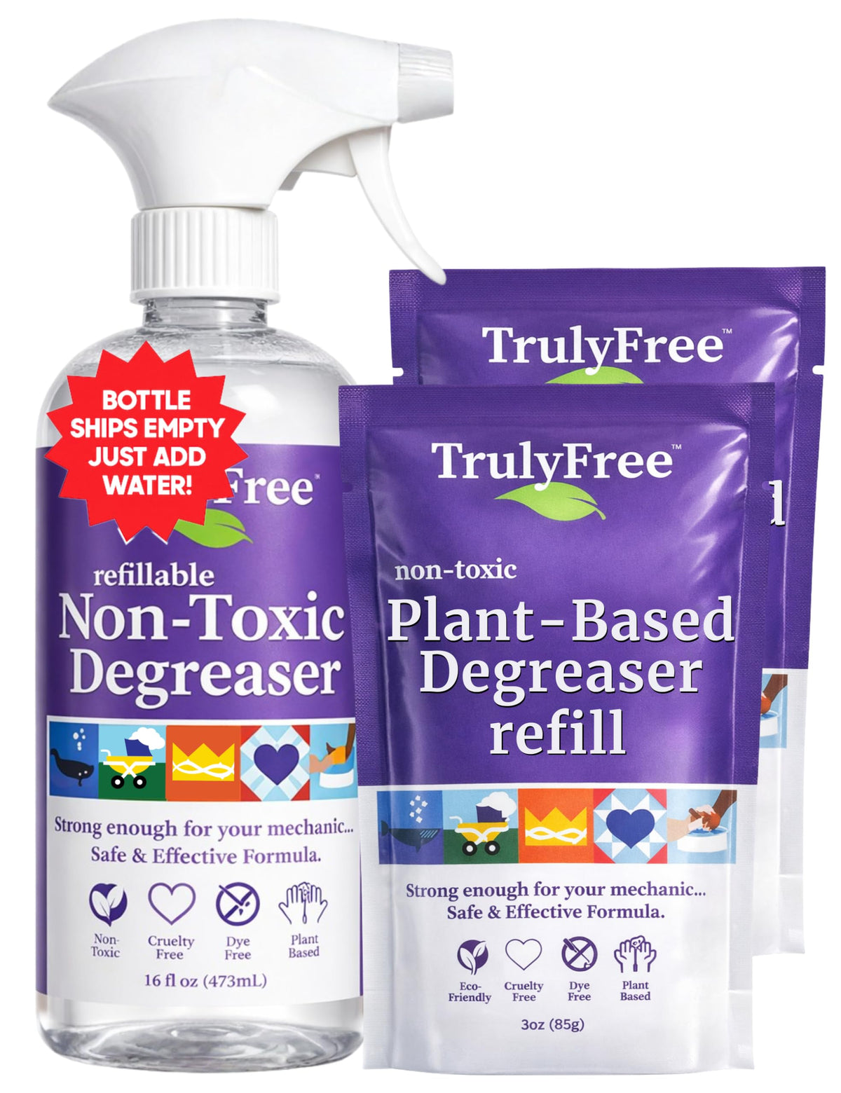 Truly Free Heavy Duty Degreaser bottle pour for quick kitchen grease cleanup.