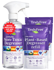 Truly Free Heavy Duty Degreaser bottle pour for quick kitchen grease cleanup.