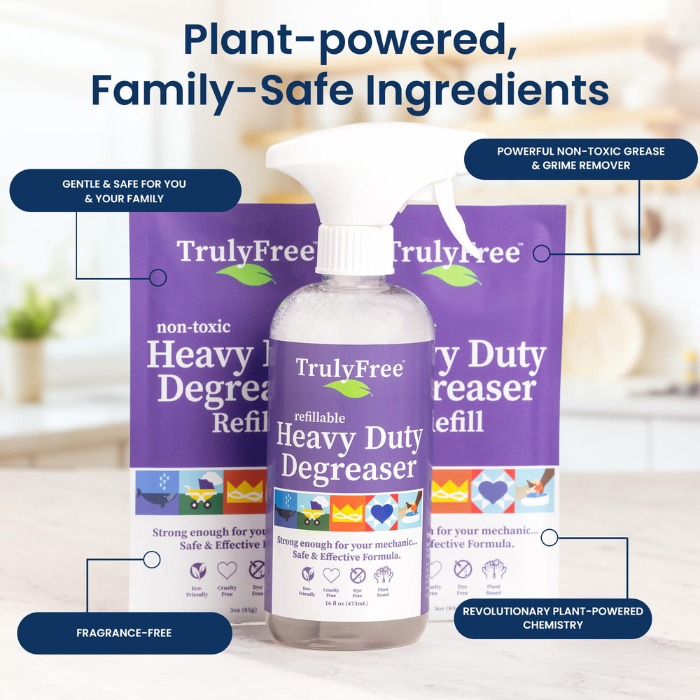 Truly Free Heavy Duty Degreaser stovetop clean demonstrates fast residue removal.