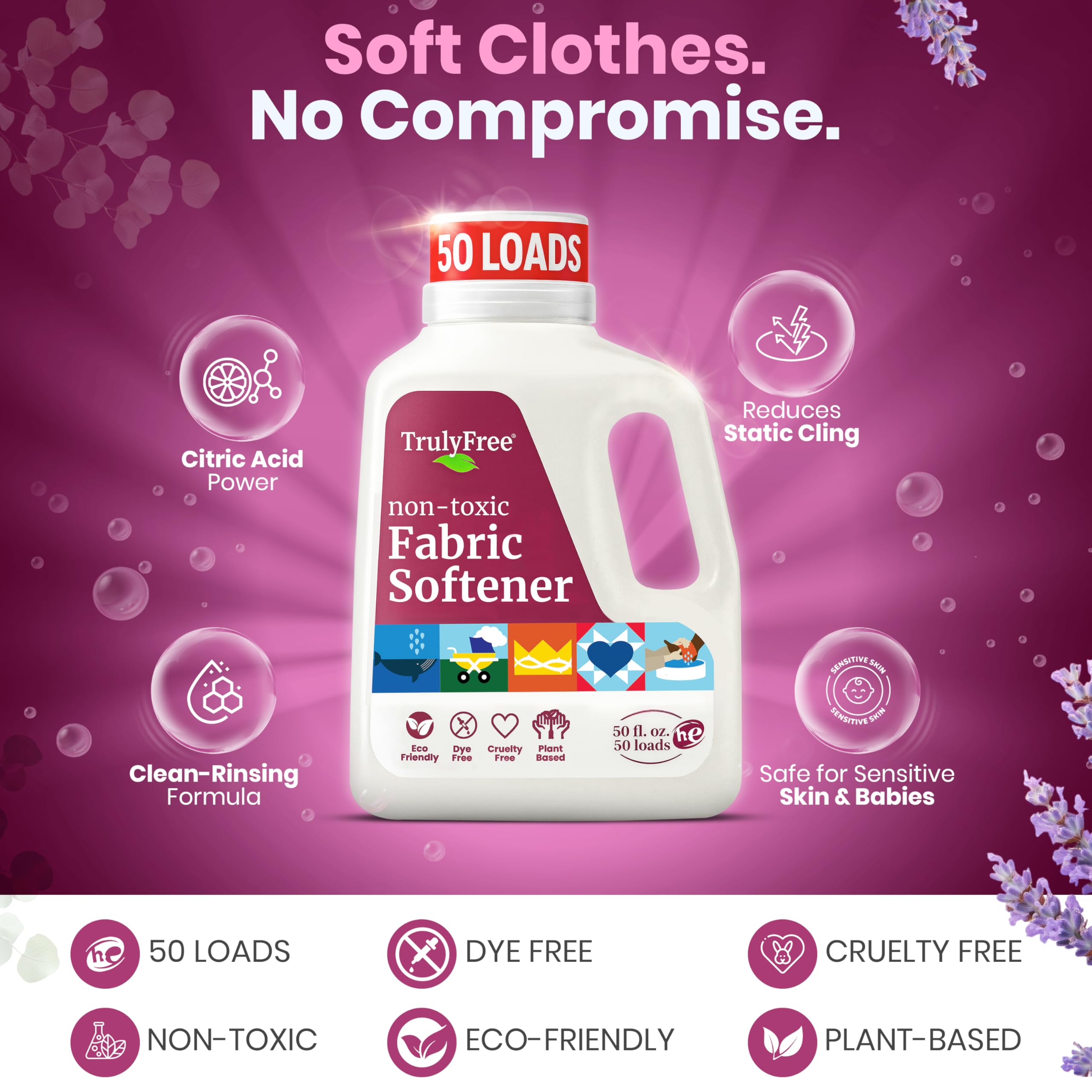 Truly Free unscented label highlights non-toxic care for sensitive skin