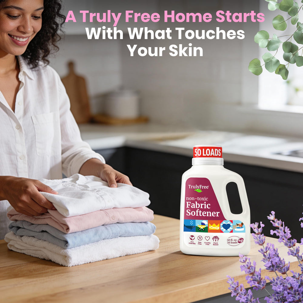 Truly Free laundry tub scene conveys bright, fresh fabrics after conditioning