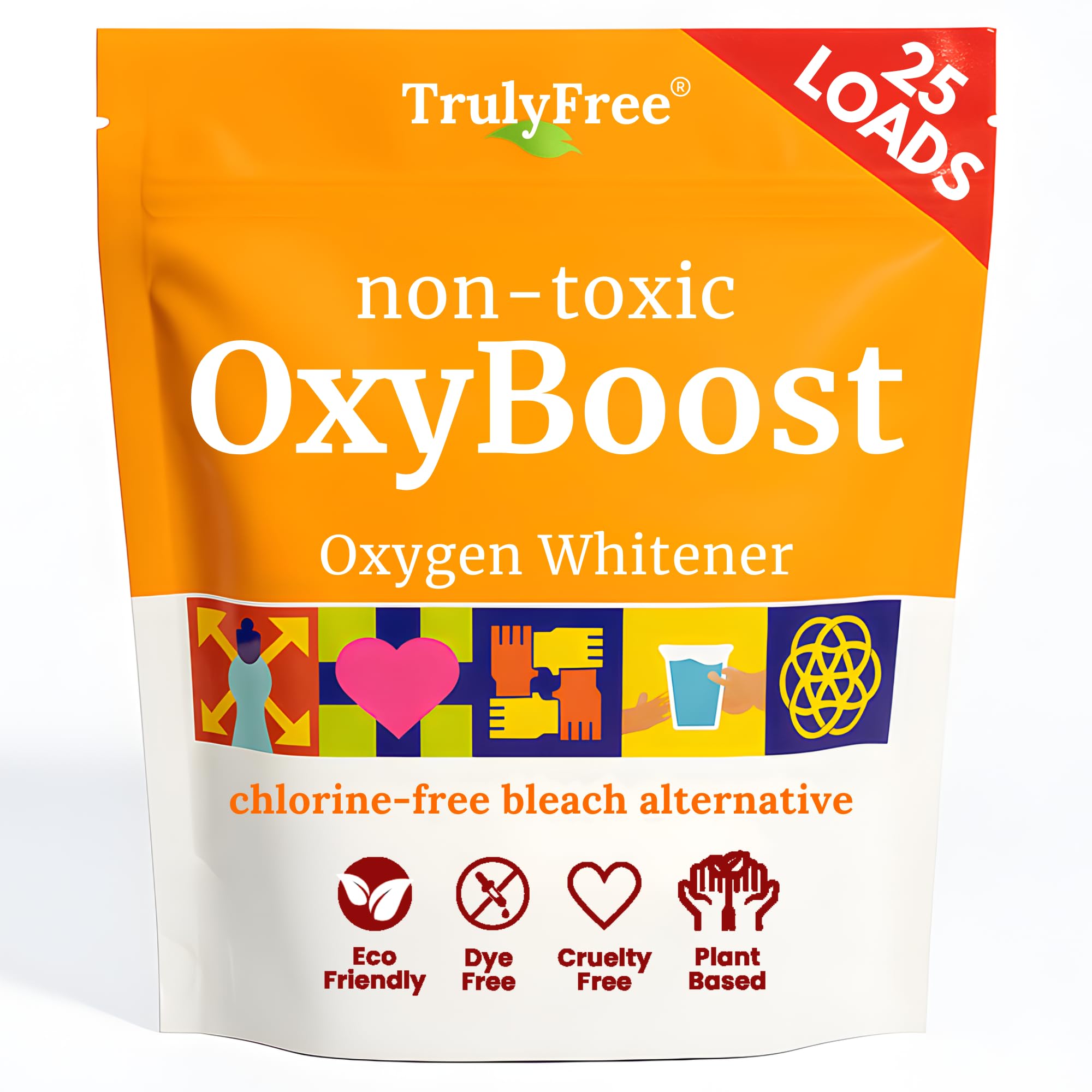 Truly Free OxyBoost bottle pour brightens whites while protecting colors.