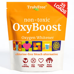 Truly Free OxyBoost bottle pour brightens whites while protecting colors.