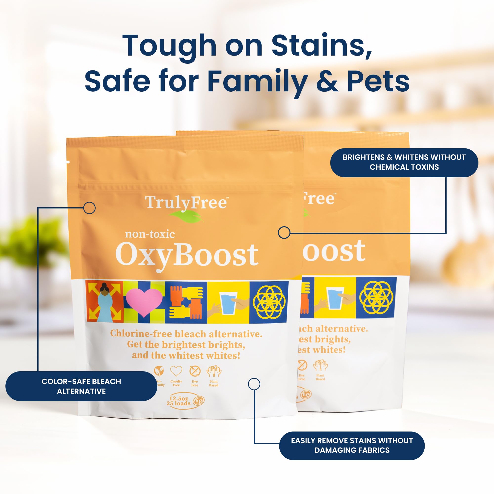 Truly Free OxyBoost whites brightening effect on fabrics.