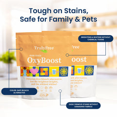 Truly Free OxyBoost whites brightening effect on fabrics.