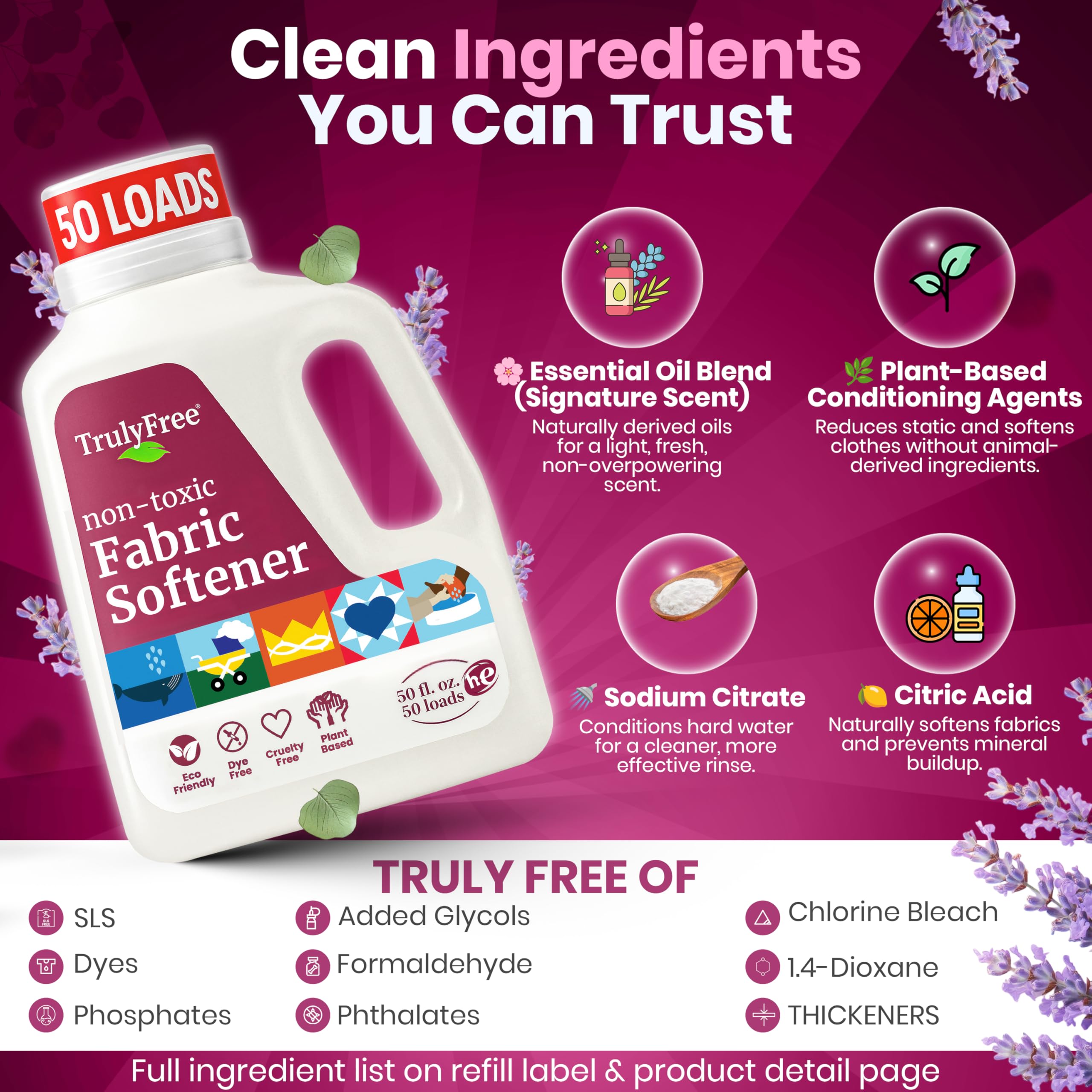 Truly Free plant-based ingredients on leaves showcase natural, gentle formula