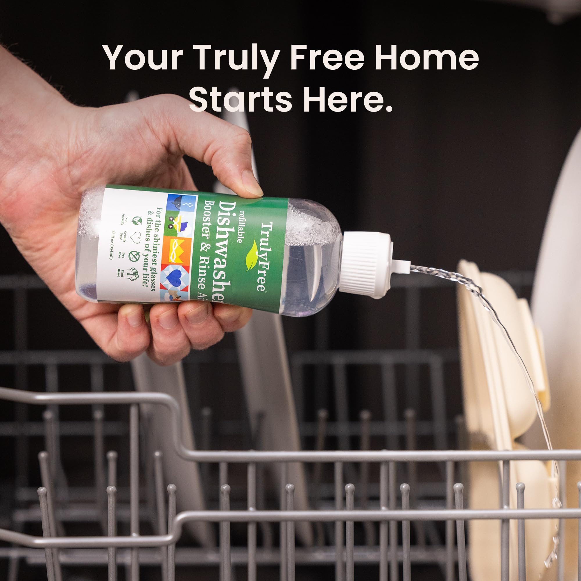 Truly Free water spots removal visual shows hard-water cleaning results.