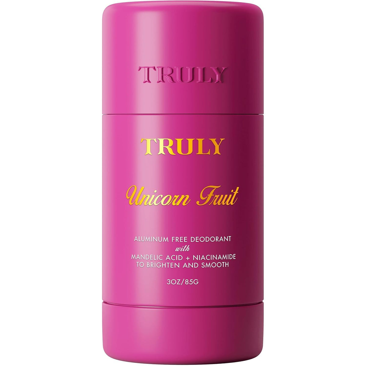 Truly Unicorn Fruit deodorant bottle front view, aluminum-free formula for all-day freshness.