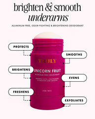 Truly Unicorn Fruit deodorant cap close-up with cotton candy scent notes.