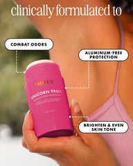 Texture close-up of Truly Unicorn Fruit deodorant with papaya enzymes for gentle exfoliation.
