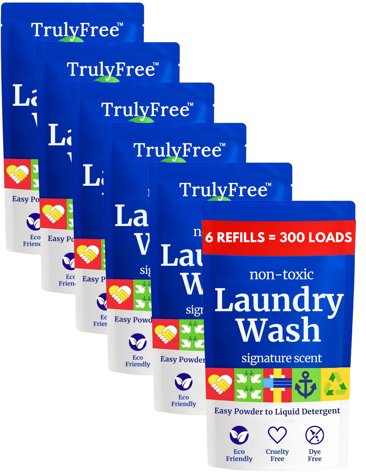 Truly Free refill powder to liquid setup for gentle laundry results.