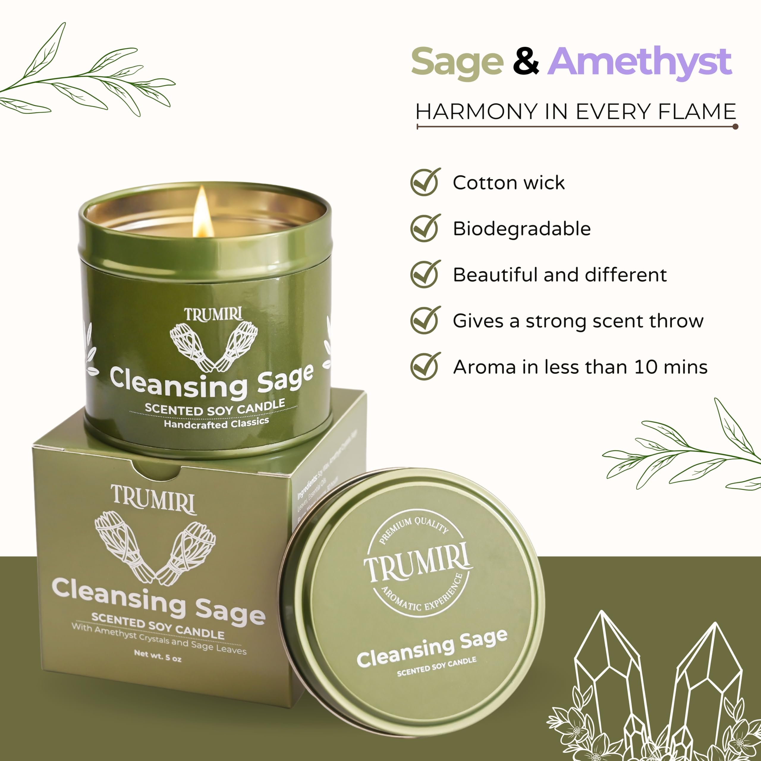 TRUMIRI Candle Closeup Amber Glow highlights natural soy wax and calming fragrance.