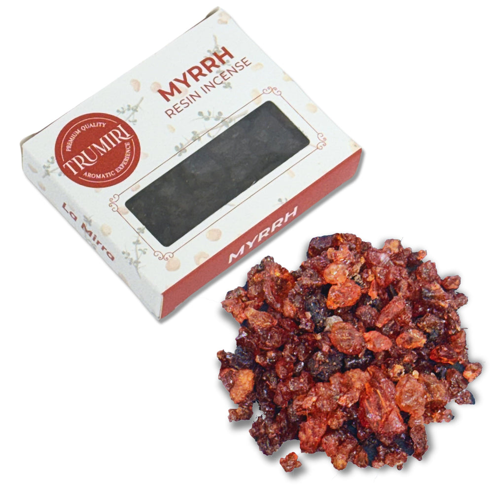 TRUMIRI Mirra natural tree sap close-up reveals authentic source.