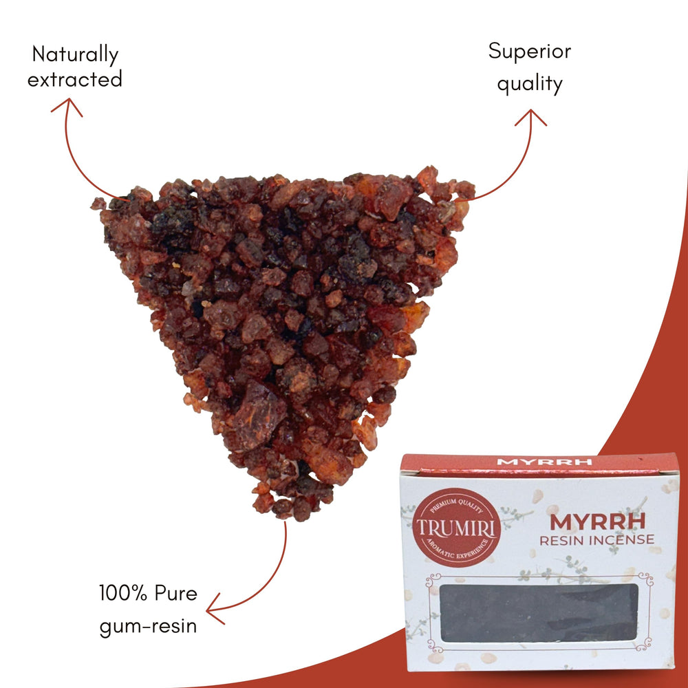 TRUMIRI Mirra packaging front emphasizes pure sap resin with traditional heritage.