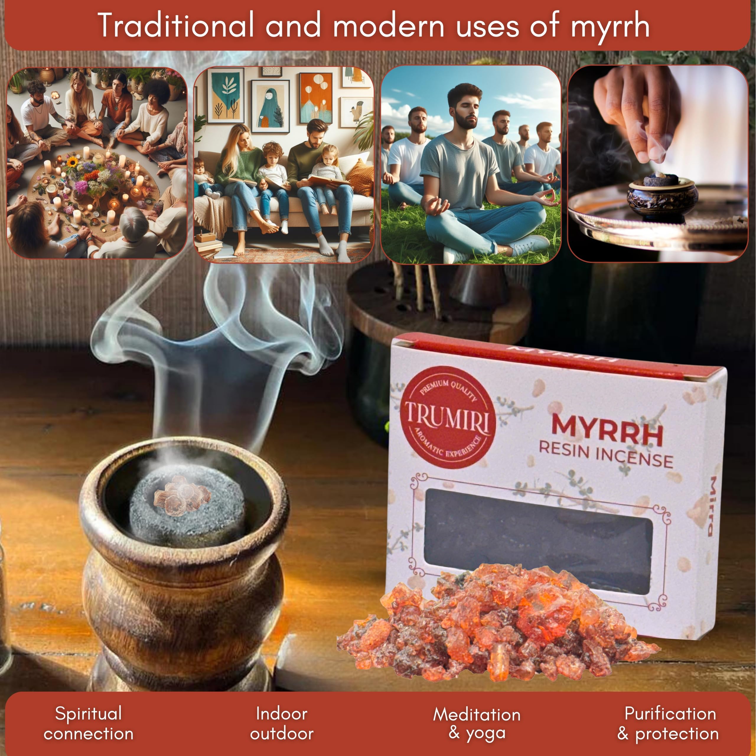 TRUMIRI Mirra smoldering ember conveys slow, mindful ritual use.