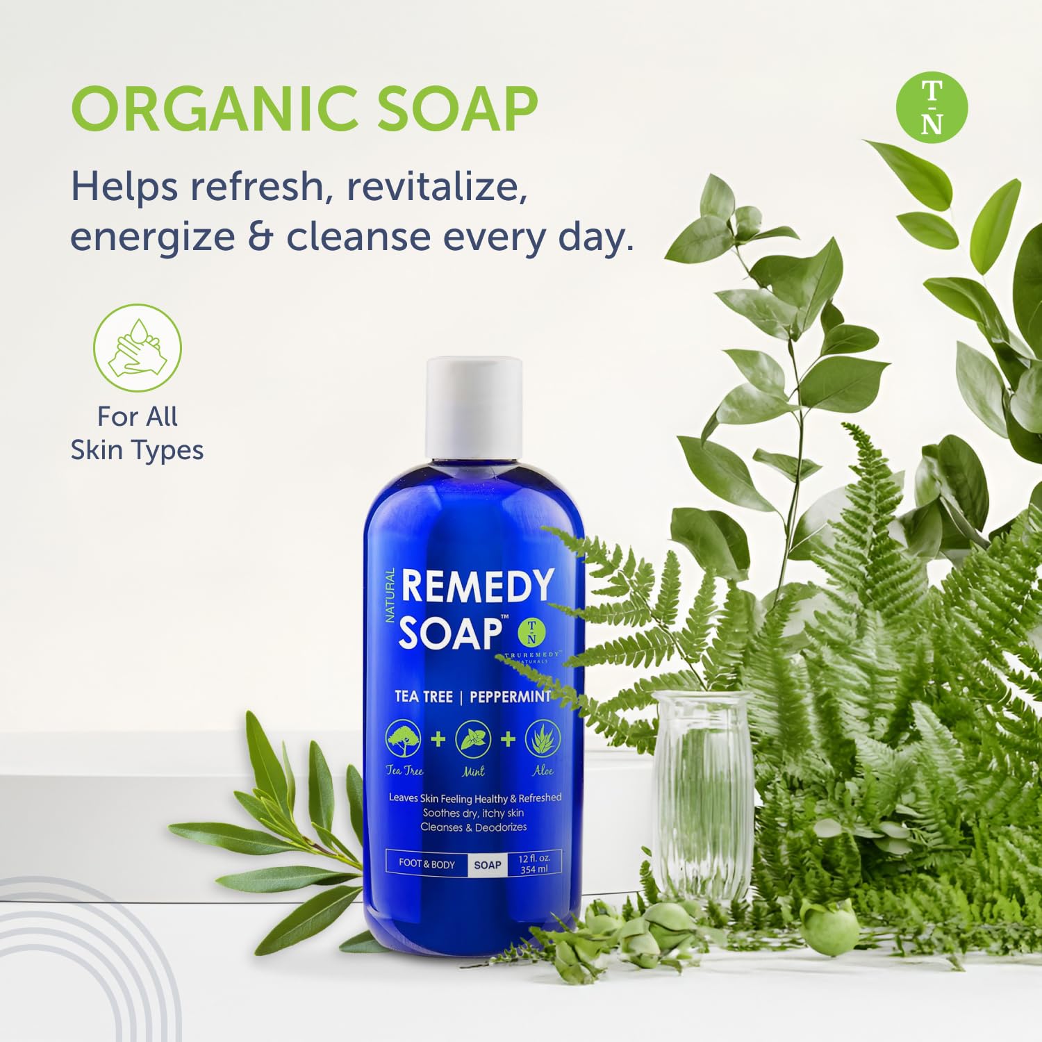 Truremedy Naturals Tea Tree Body Wash pump dispenser highlights easy daily use