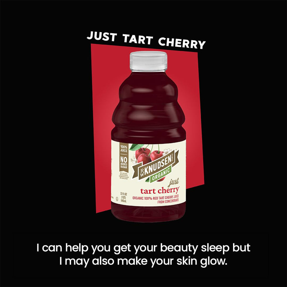 truRoots RW Knudsen Just Tart Cherry Juice with fresh tart cherries suggesting flavor