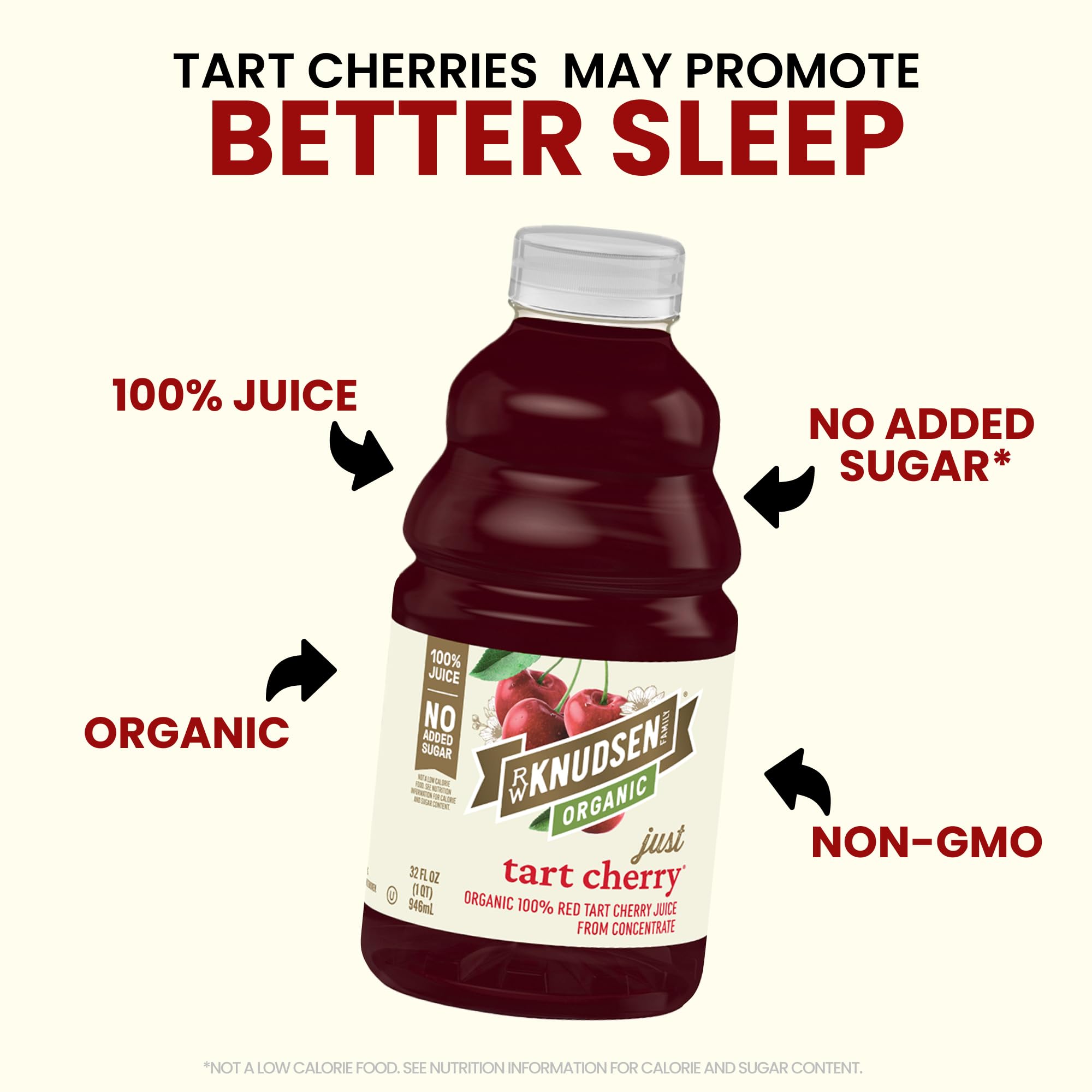 truRoots RW Knudsen Just Tart Cherry Juice label close-up showing organic and gluten-free quality