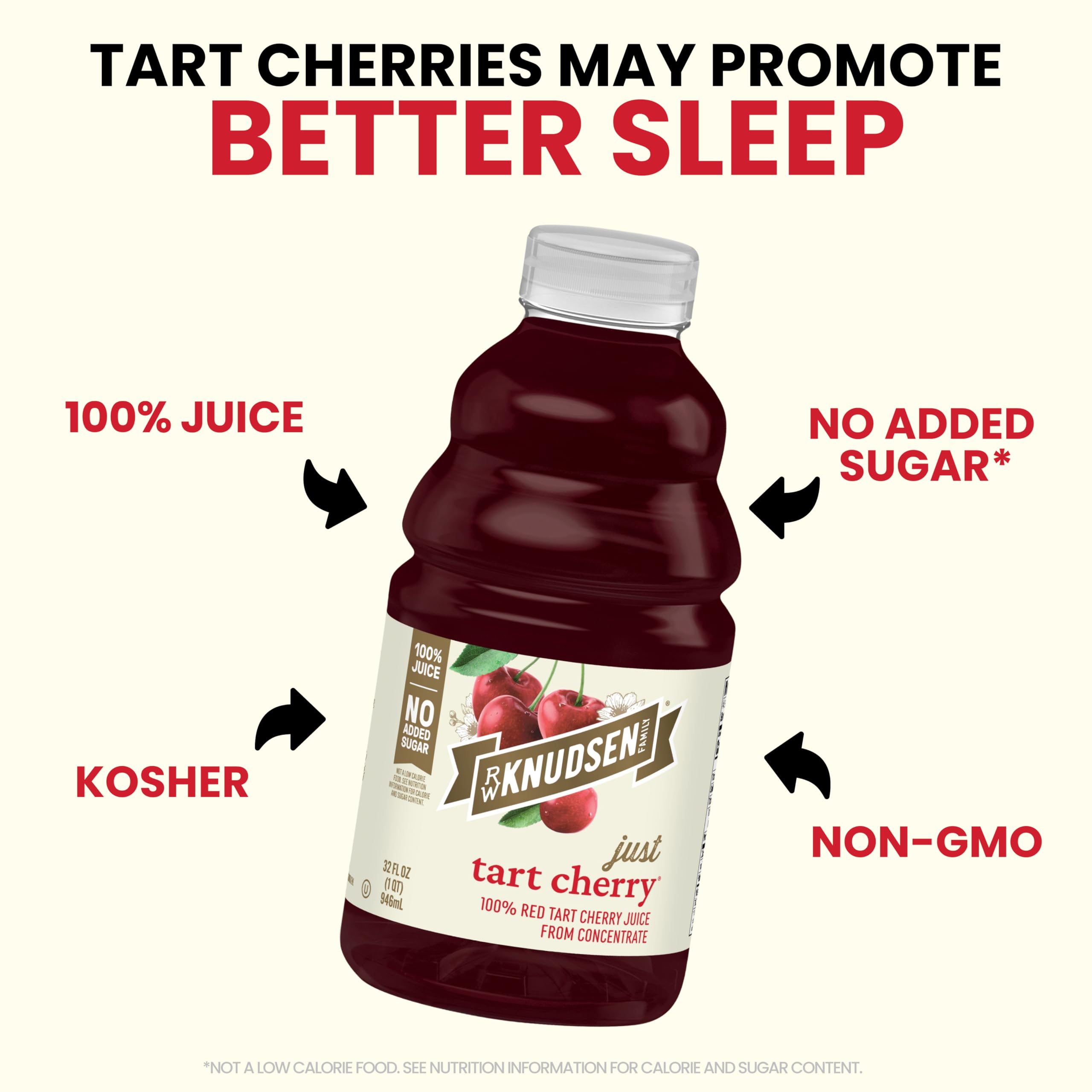 truRoots tart cherry juice bottle with fresh fruit in frame.