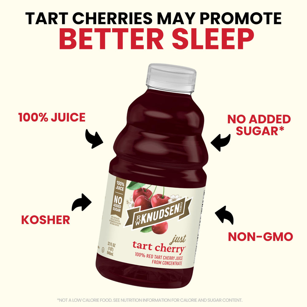 truRoots tart cherry juice bottle with fresh fruit in frame.