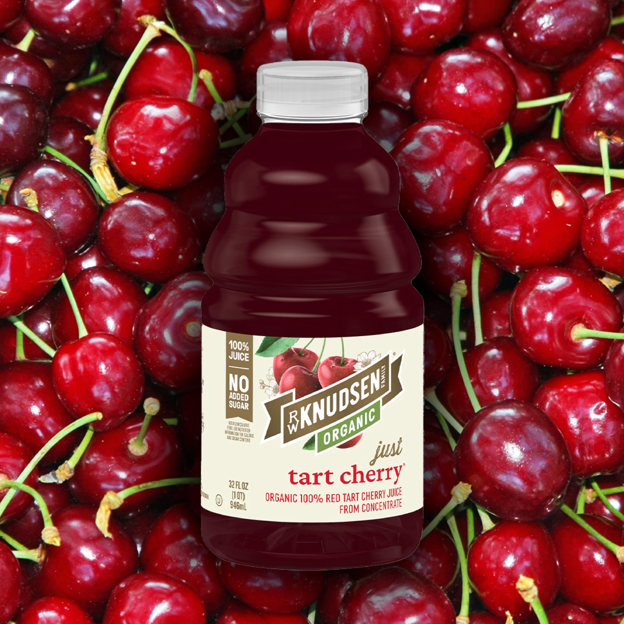 truRoots RW Knudsen Just Tart Cherry Juice top view highlighting cap and bottle design